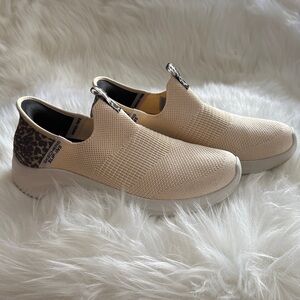 Skechers Beige and Leopard Slip-On Sneakers